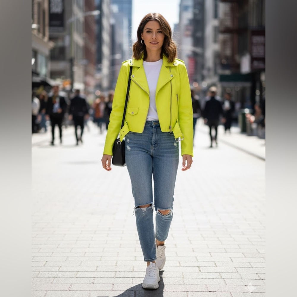 Forever 21 Neon Yellow Leather Jacket 110